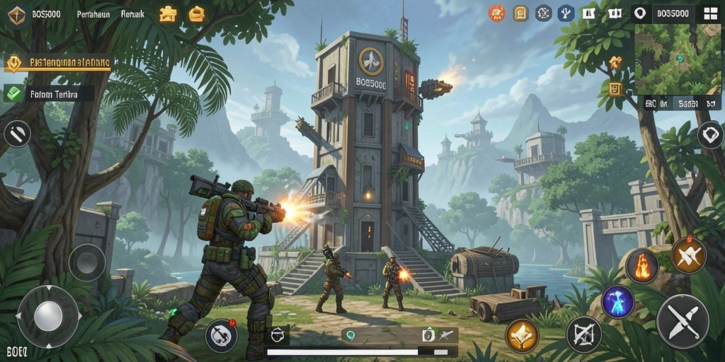 Tampilan menara dan strategi dalam gameplay Tower Defense.