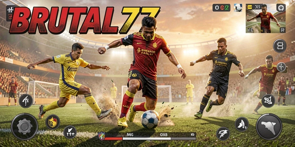 Tampilan permainan BRUTAL77 yang penuh aksi di lapangan sepak bola.