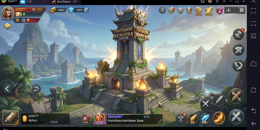 Screenshot menampilkan aksi seru dalam pertahanan menara di GOD77.