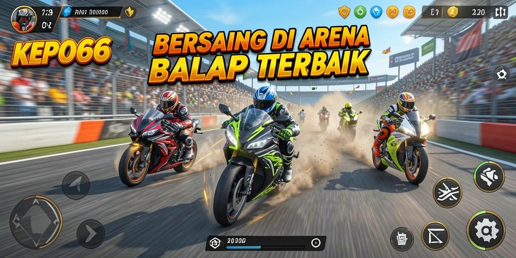 Screenshot utama KEPO66 menampilkan balapan motor yang seru dan kompetitif.