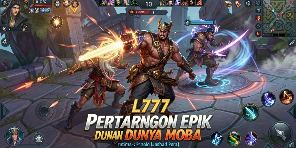 Tampilan layar dalam permainan L777 yang mendebarkan di arena MOBA.