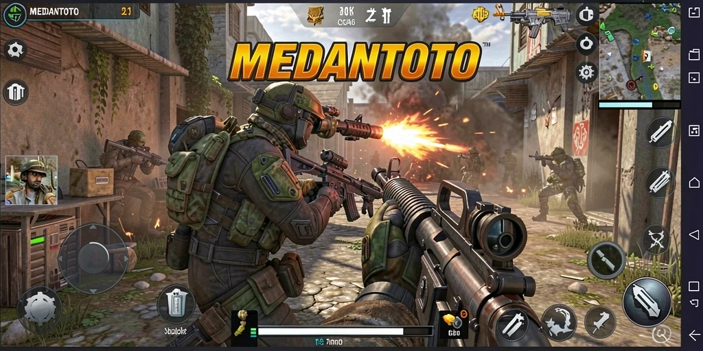 Gameplay intens MEDANTOTO dengan aksi tembak-menembak yang mendebarkan.