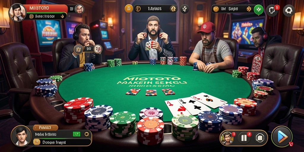 Screenshot gameplay MIOTOTO menampilkan suasana poker yang menegangkan.