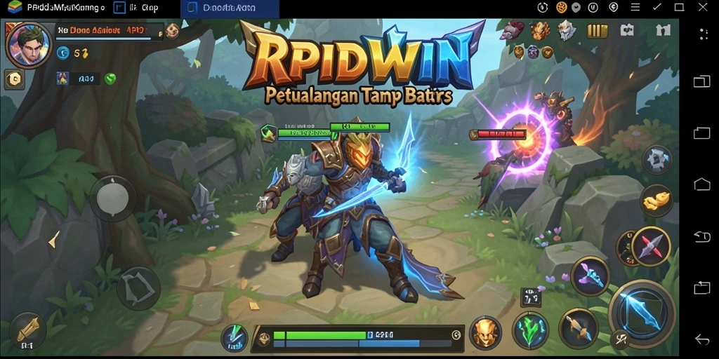 Menampilkan aksi seru dalam petualangan ARPG RPIDWIN.