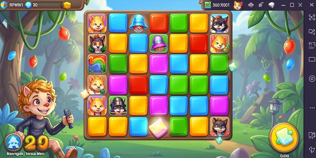 Screenshot utama RPWIN1 menunjukkan gameplay seru Match-3 dengan grafis menarik.