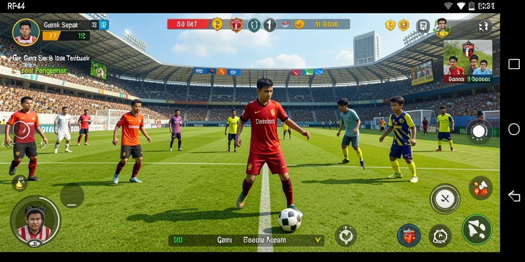 Screenshot gameplay RR44 dengan aksi seru di lapangan sepak bola.