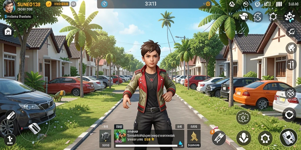 Screenshot utama SUNEO138 menampilkan karakter yang berinteraksi di dunia virtual.