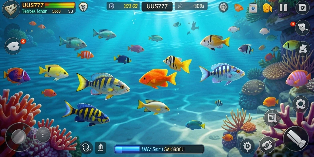 Screenshot utama UUS777 menampilkan aksi seru dalam menangkap ikan.